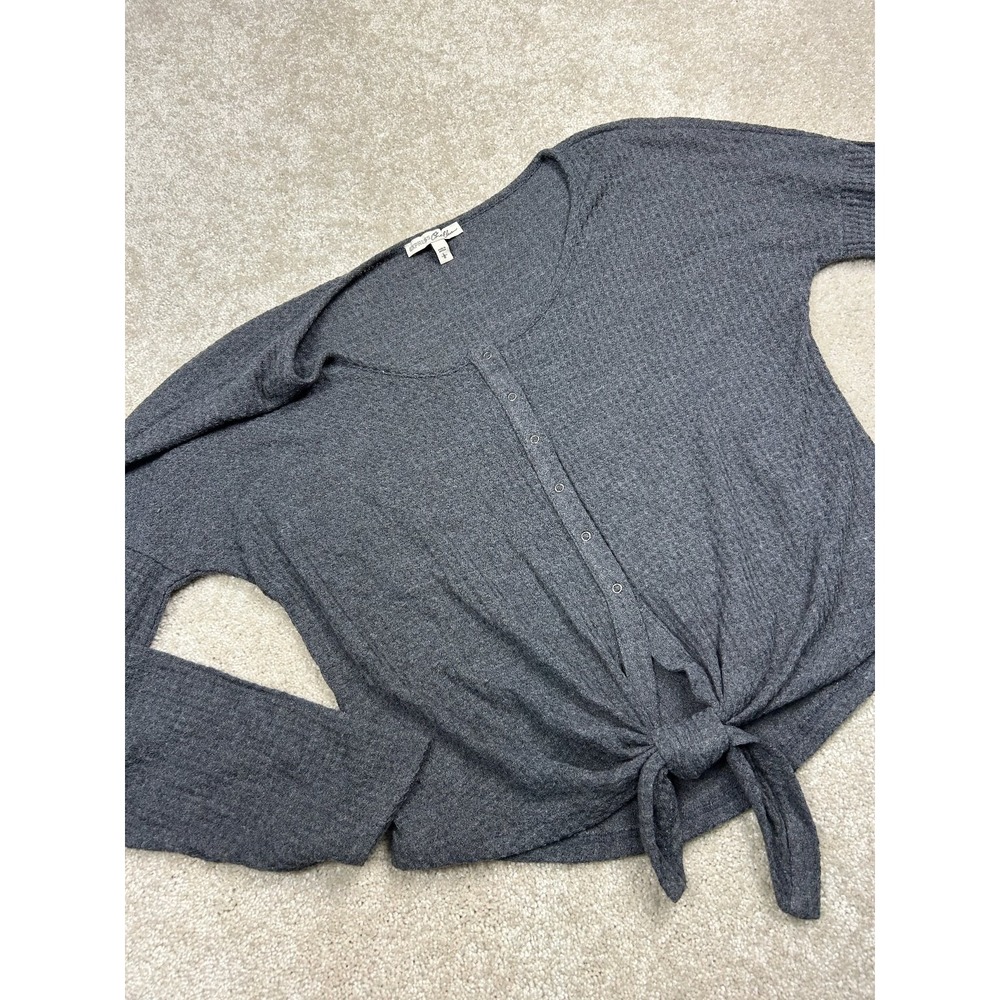 EXPRESS‎ One Eleven Women's Gray L Waffle Knit Tie Front Henley Sweater